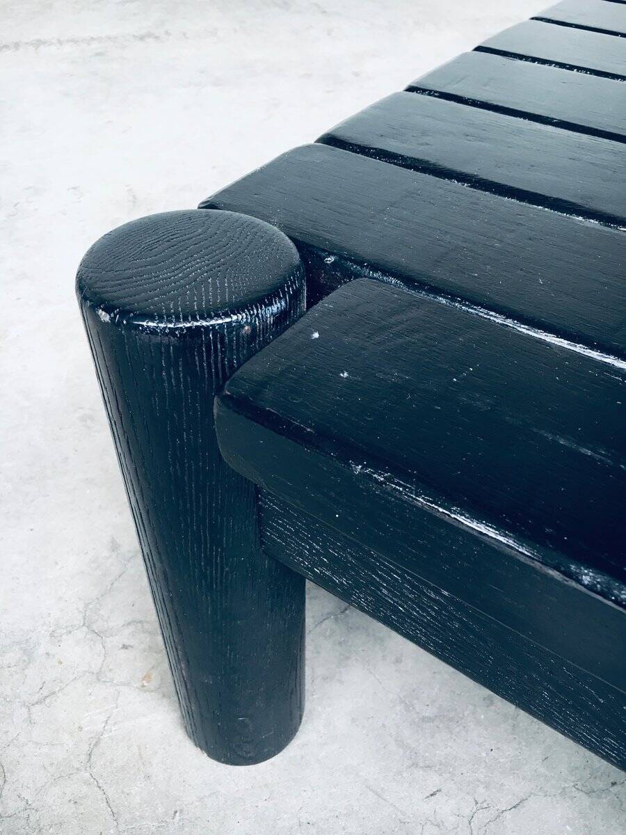 Brutalist black stained oak coffee table, Netherlands, 1960s