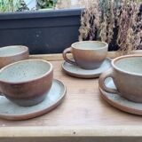 Set of 4 stoneware cups and sub-cups - vintage