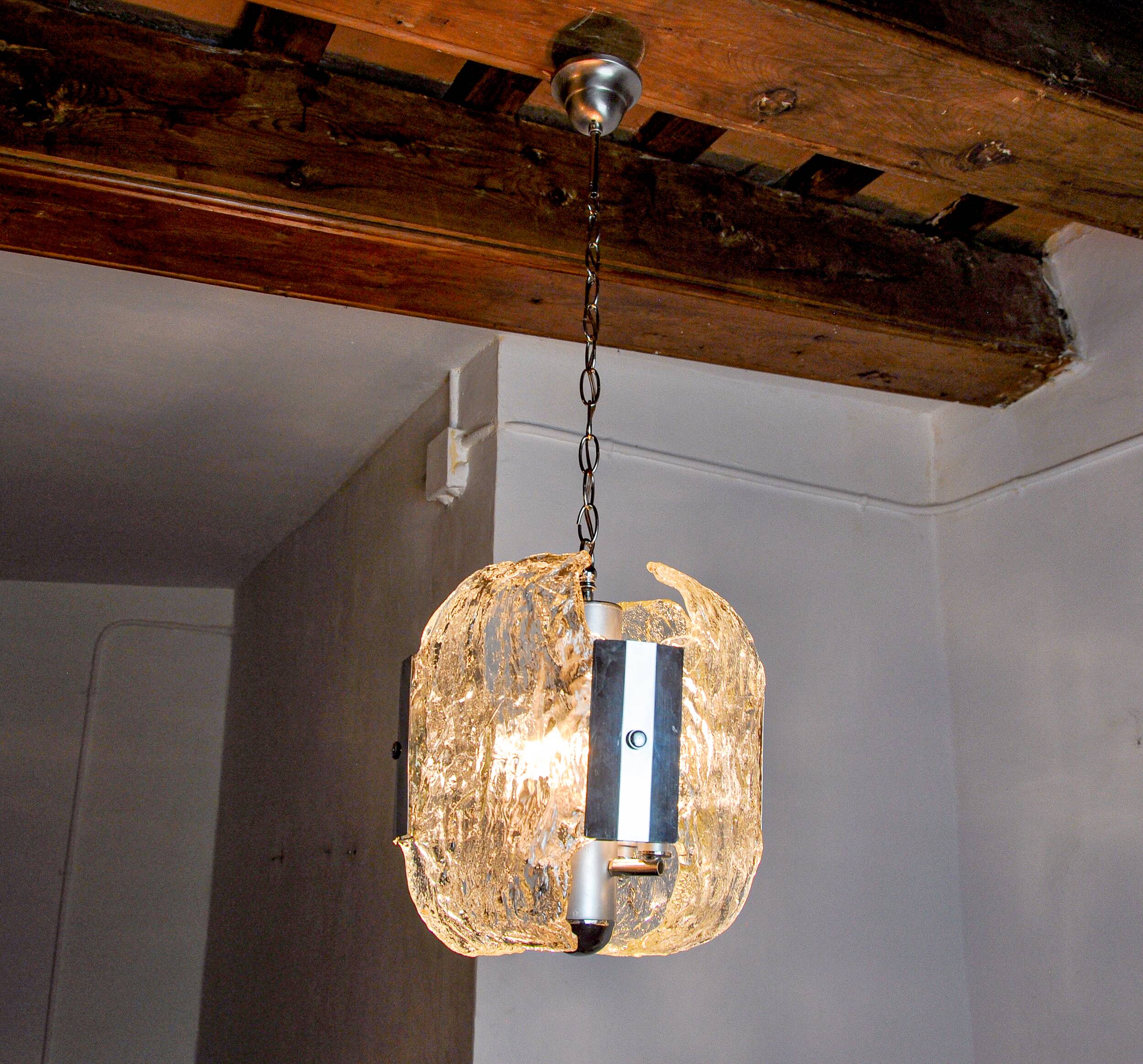 JT Kalmar chandelier, frosted murano glass, space age, Austria 1970