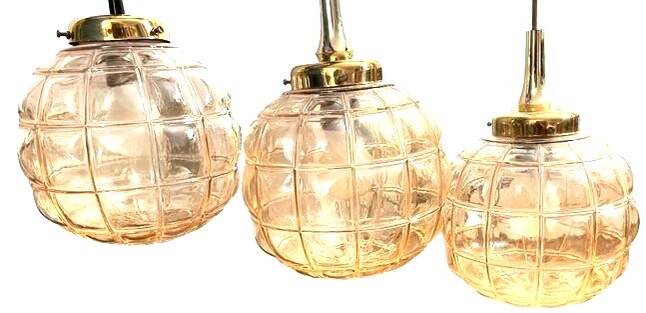Triple Art Deco style amber glass pendant light