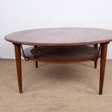 Danish round coffee table in teak, brass and cane, model FD 515 by Peter Hvidt 1960.
