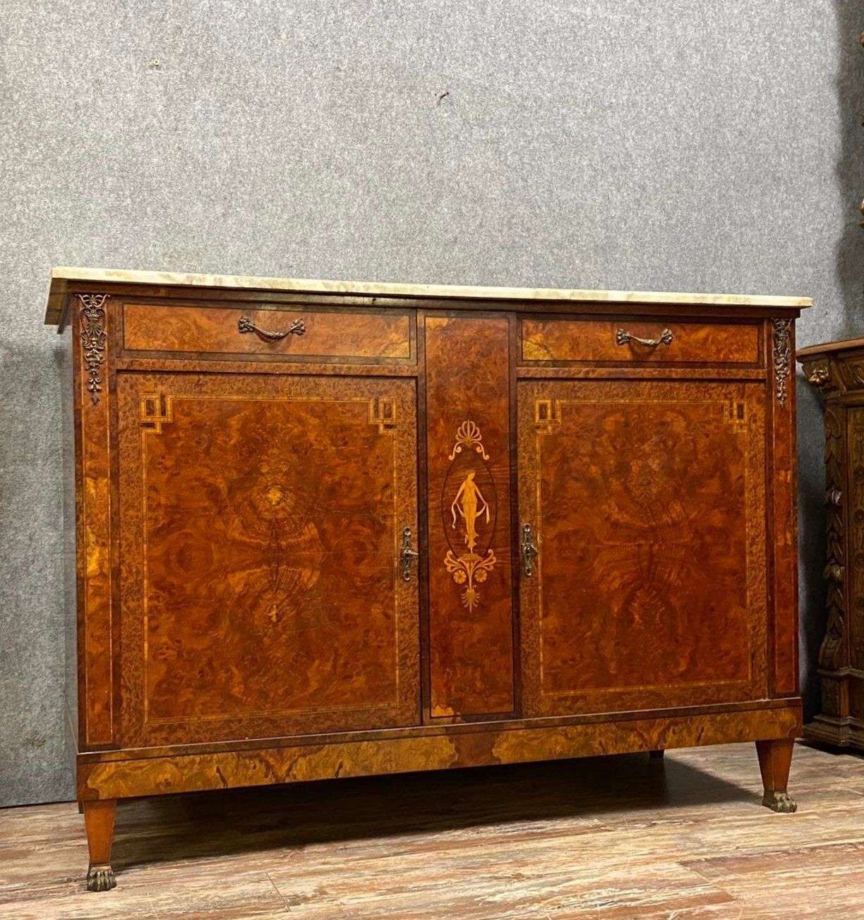 Empire / charles x buffet in noble wood marquetry around 1850