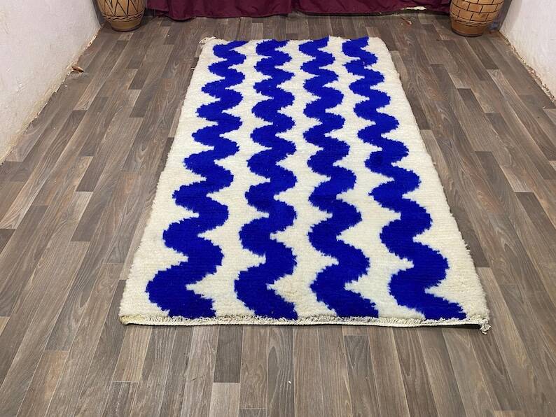 Gorgeous beniourain carpet, moroccan handmade rug, blue rug, living room ru