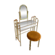 Vintage brown brass dressing table with mirror and matching stool, 1950s - set of 2
