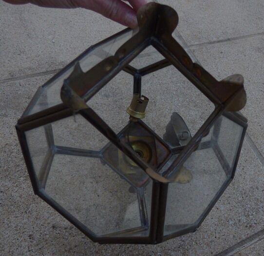 Old lantern in brass and glass with 8 facets or 24 stained glass windows