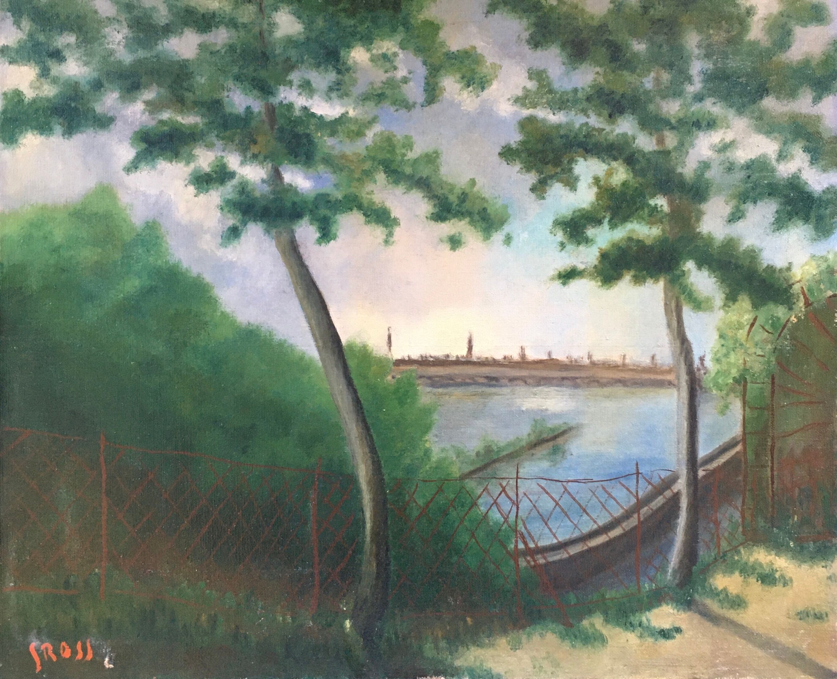 Tableau ancien les arbres et le lac