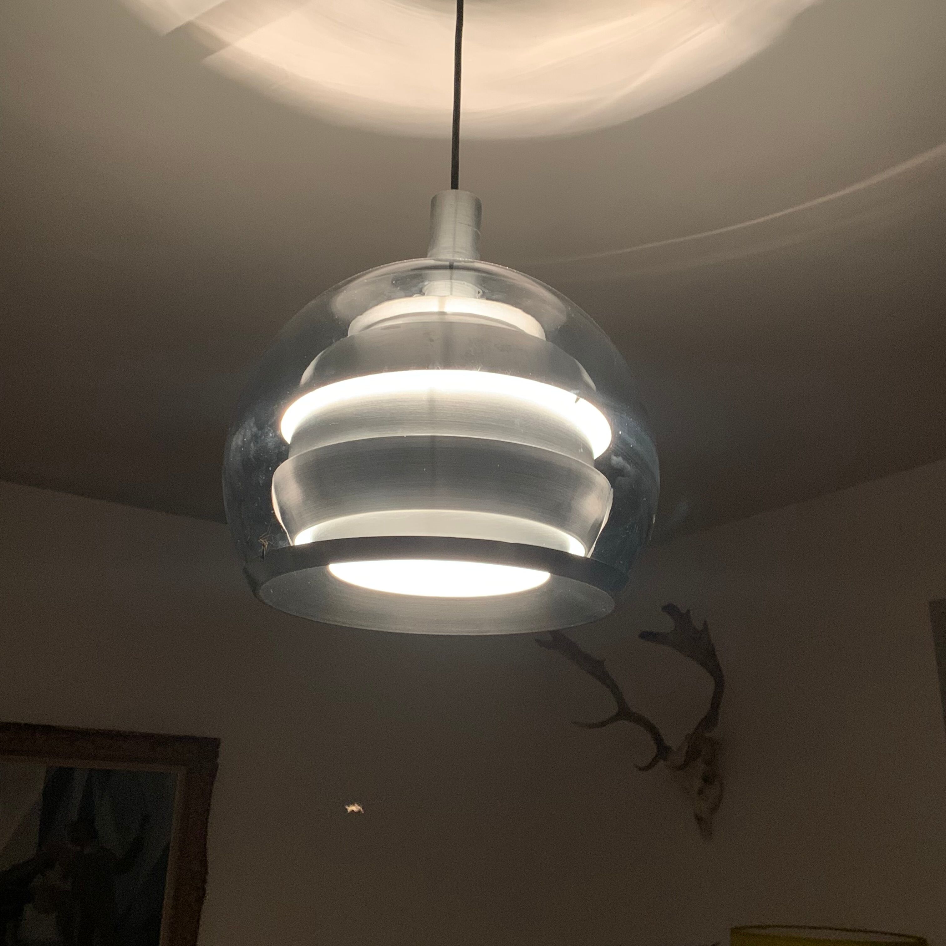 Doria metal and bluish glass hanging lamp