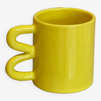 Mug cup ceramic handle wave graphic design colorful yellow lemon