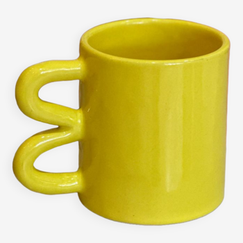 Mug tasse céramique anse vague graphique design coloré jaune citron