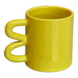 Mug cup ceramic handle graphic wave design colorful lemon yellow