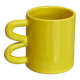 Mug cup ceramic handle graphic wave design colorful lemon yellow