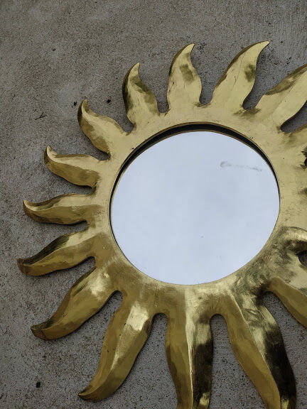 Vintage sun mirror in golden wood 60x60cm