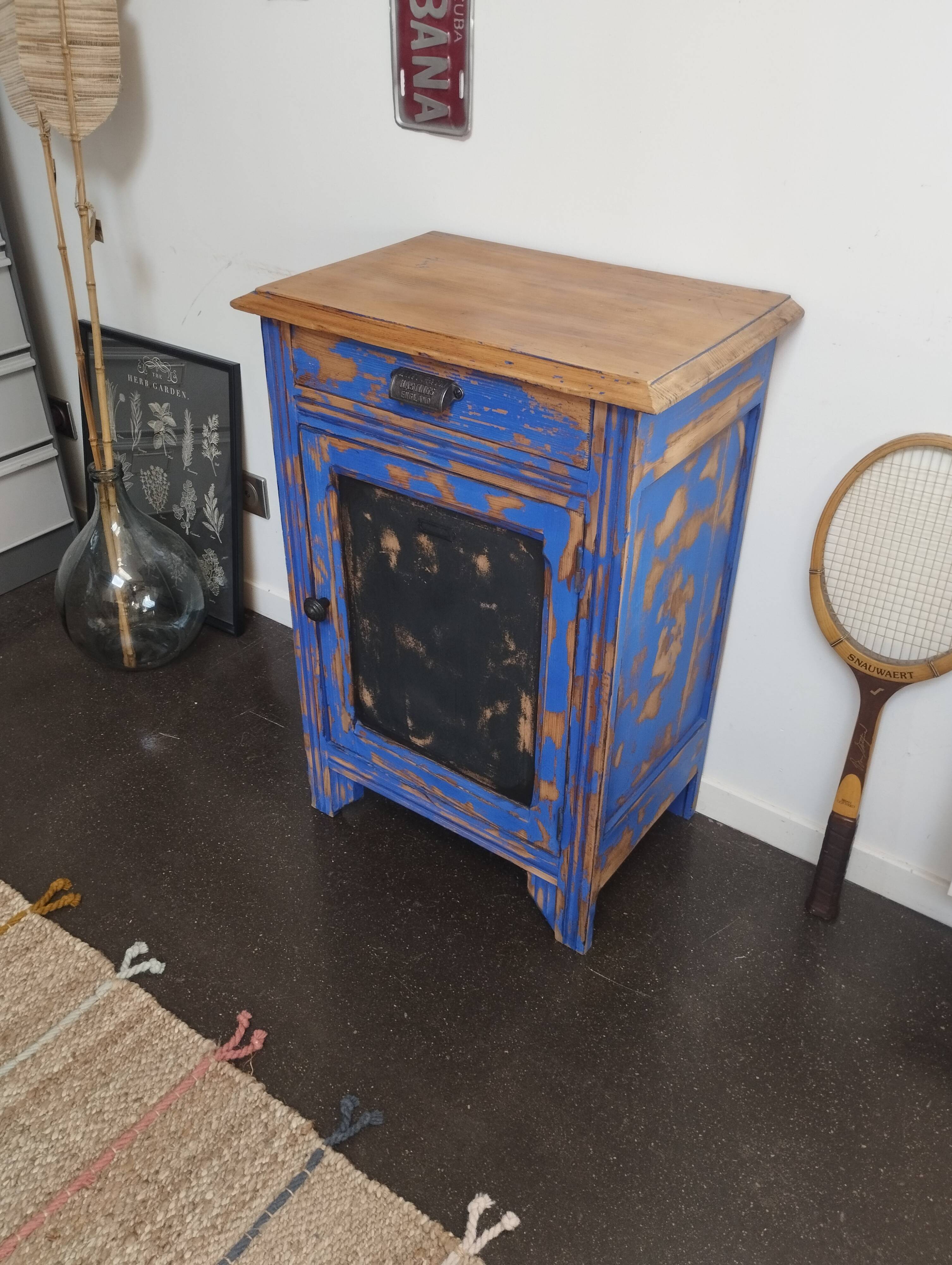 Vintage Jam Cupboard / Small Blue Workshop Cabinet