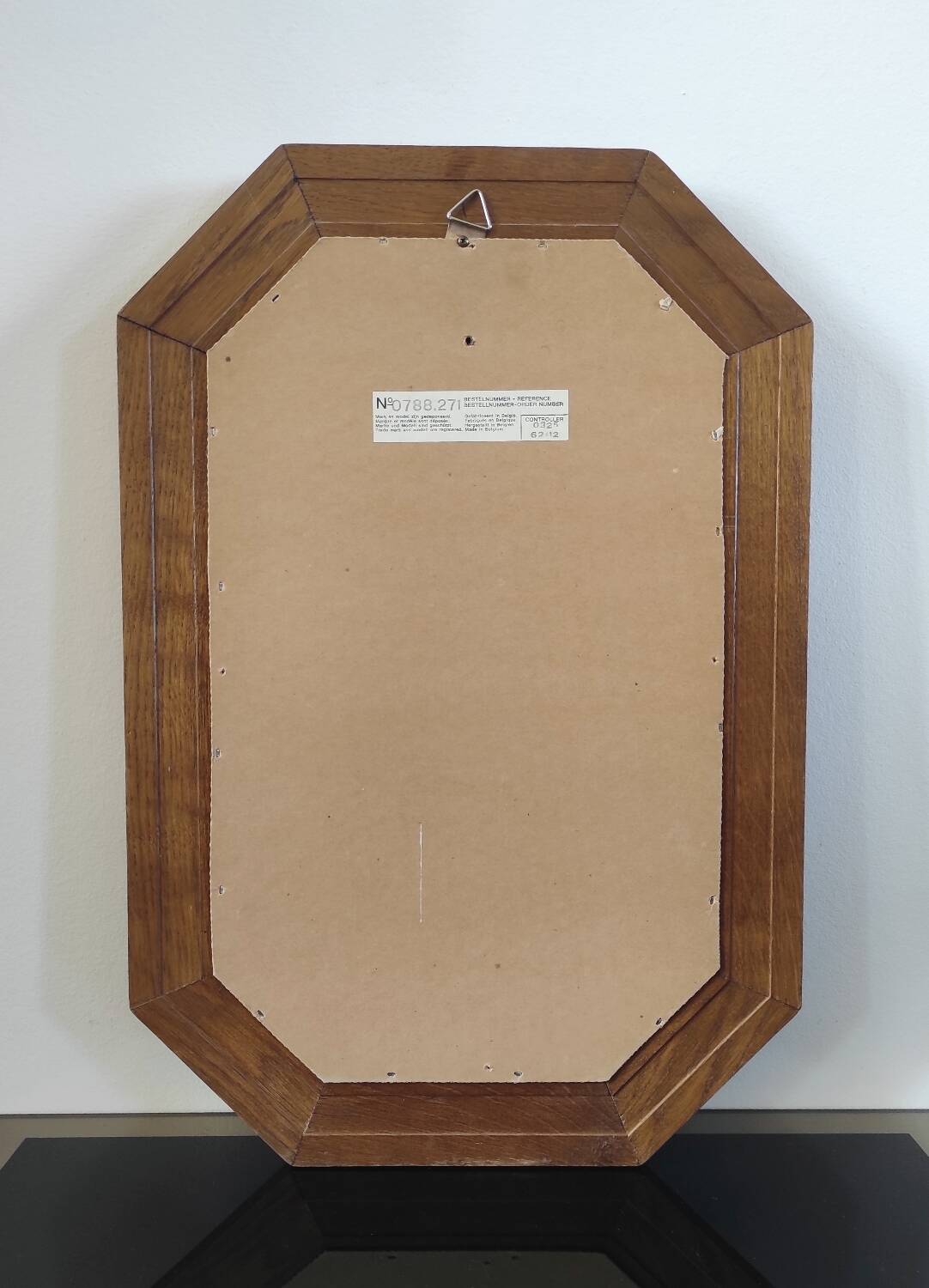 Vintage octagonal mirror in moulded oak – Belgium, circa 1970/1980