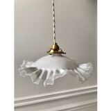 Suspension en opaline en verre plissé années 40-50