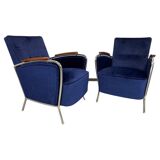 Elegant blue chrome armchairs by Jozsef Peresztegi