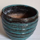 Ceramic planter with speckled enamel gadroons from the 1940s