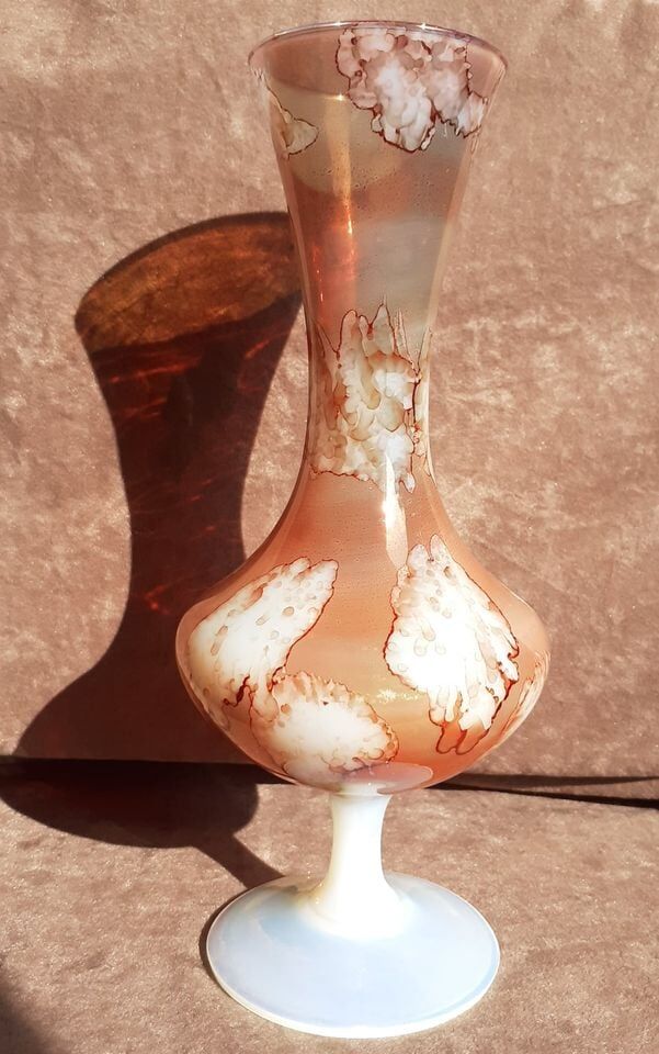 Old vase in real opaline from Italy, painted by hand.