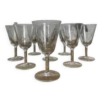 Set of vintage liqueur glasses in chiseled crystal