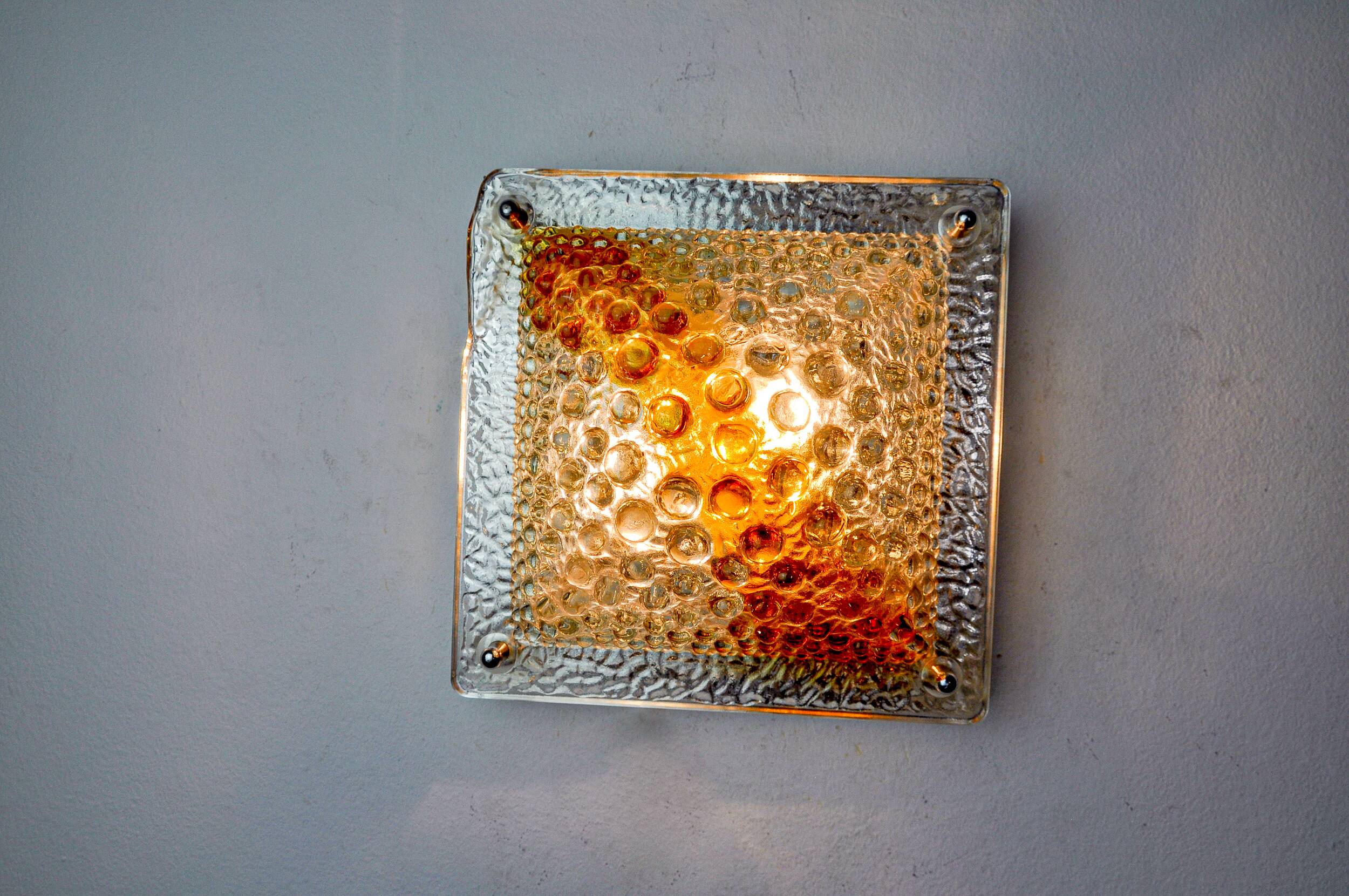 Murano Mazzega orange wall light, ice cube effect, Italy, 1970