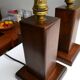 Pair of Art Deco lamps in solid mahogany
