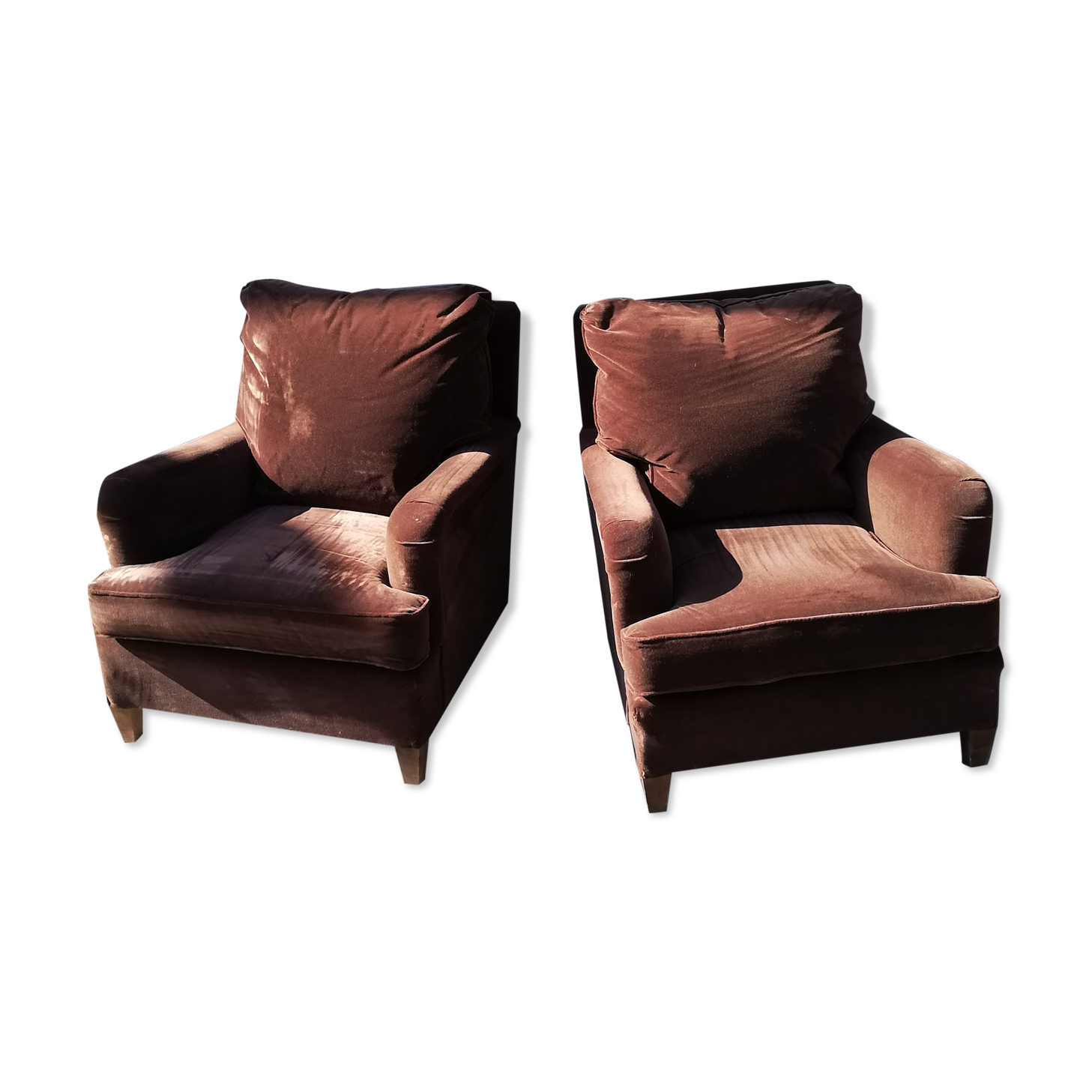 Paire de fauteuils année 50 velours chocolat