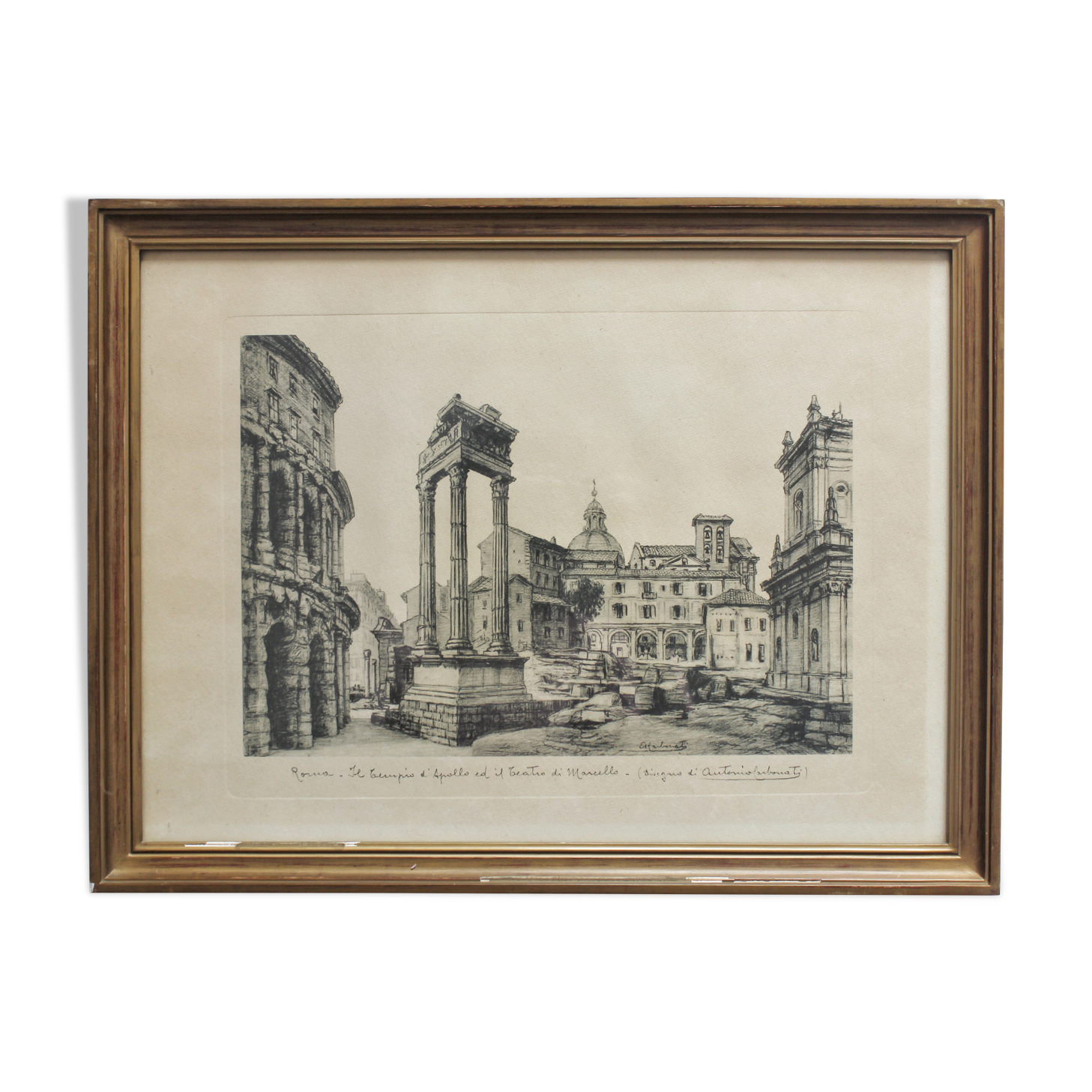 Framed lithograph reproduction drawing ruins of Rome by Antonio Carbonati vintage