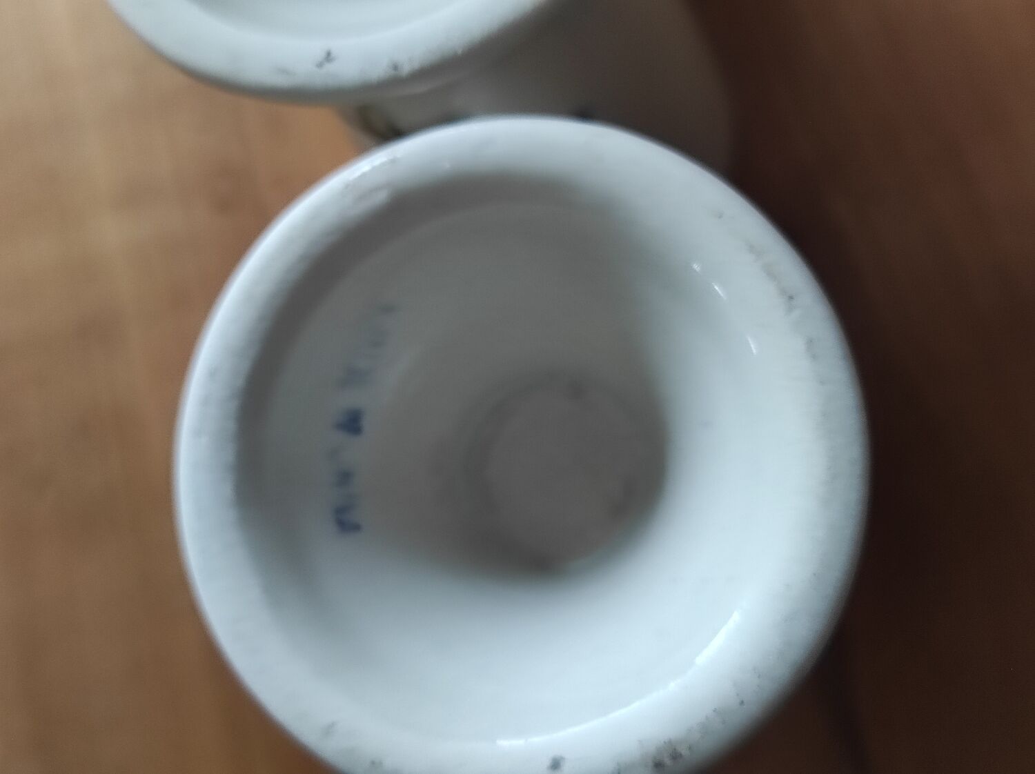 Set of 3 hand-painted Chinese ceramic Mazagrans with floral decoration.