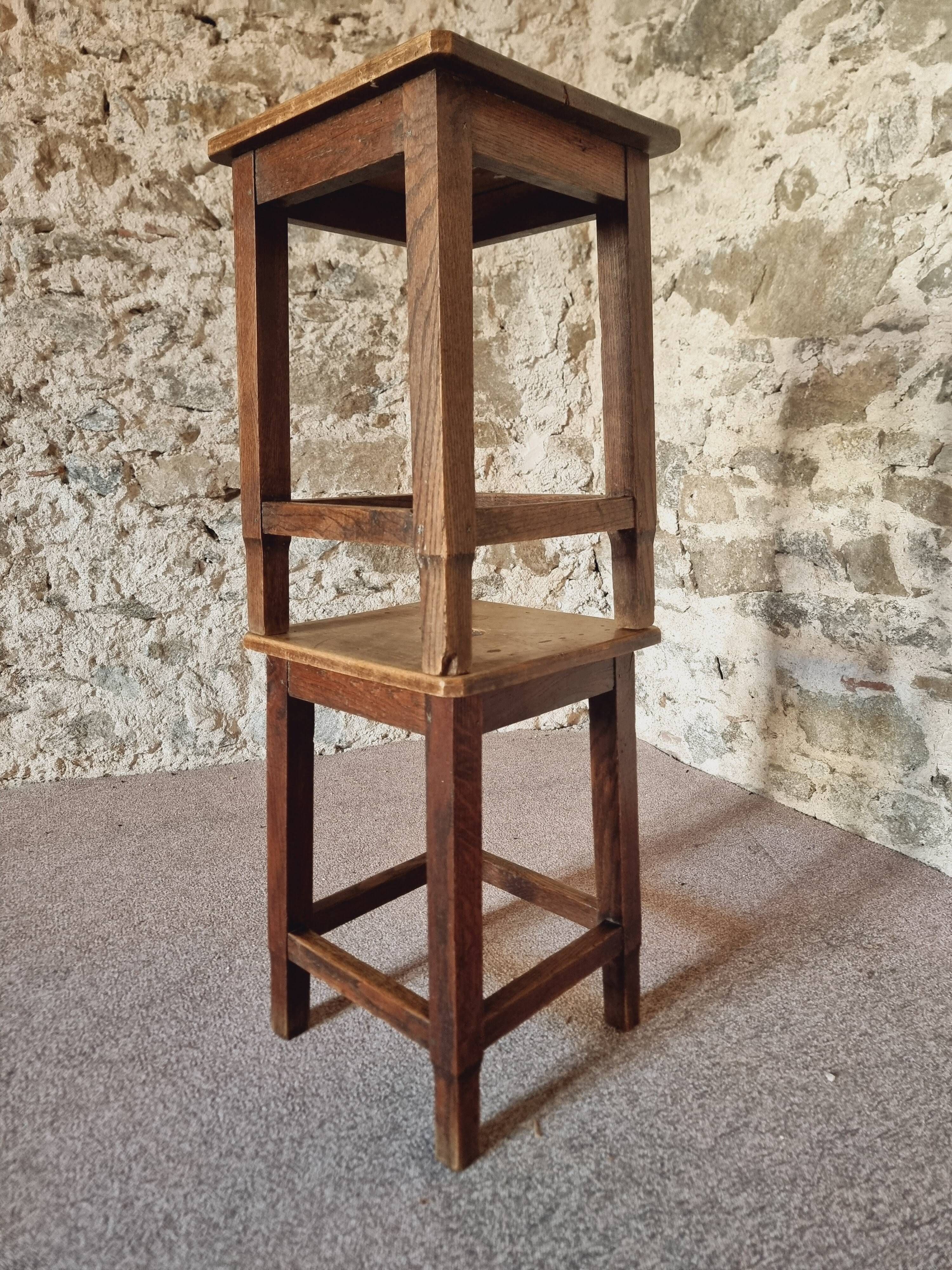 Pair of oak workshop stools – France, 1950s