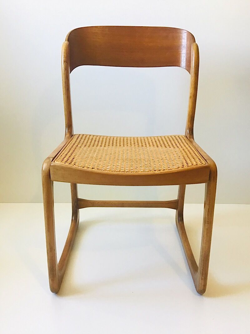 Set de 6 chaises traîneau cannées baumann, années 60