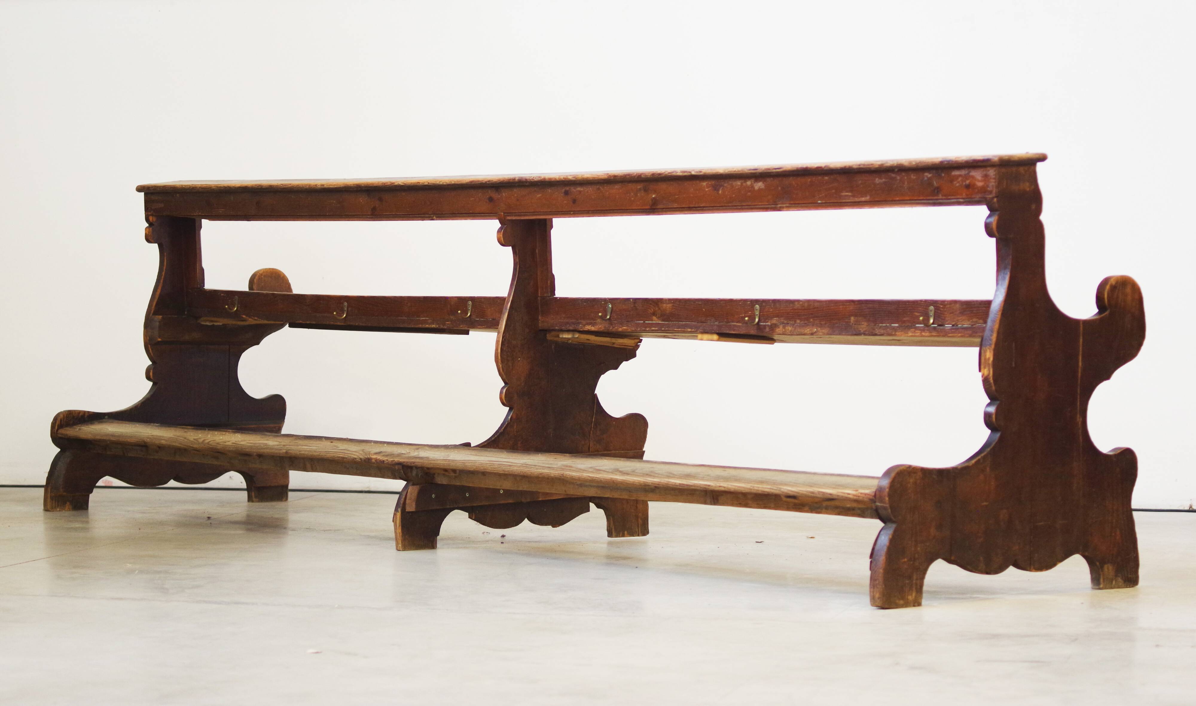 Antique Gothic Church Benches, Late 1800s – Set of 4 Pine Wood Pew Benches