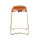 Contemporary kitchen bar stool in aged brass metal and tan leather.