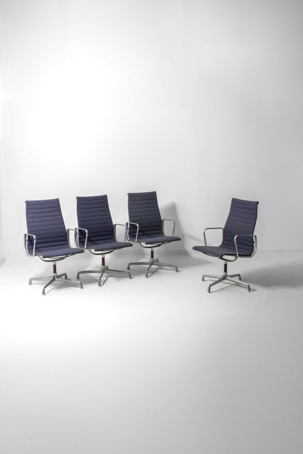 Ensemble de 6 chaises de bureau Herman Miller EA109 en tissu bleu-gris, années 1980
