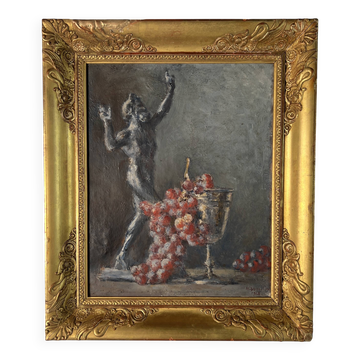 Henri duvoisin 1877-1959 oil on canvas still life empire frame, bacchus