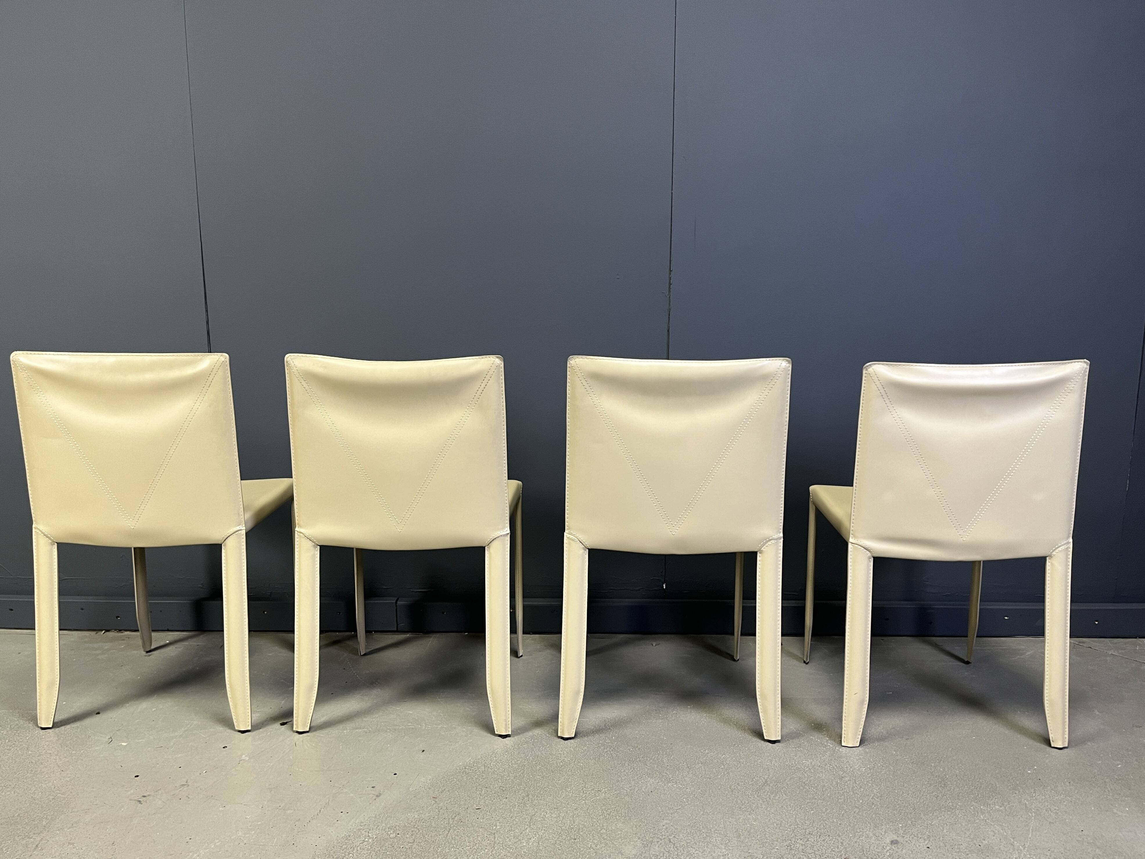 Beige leather dining chairs by Cattelan Italy, set of 4 - 1980s