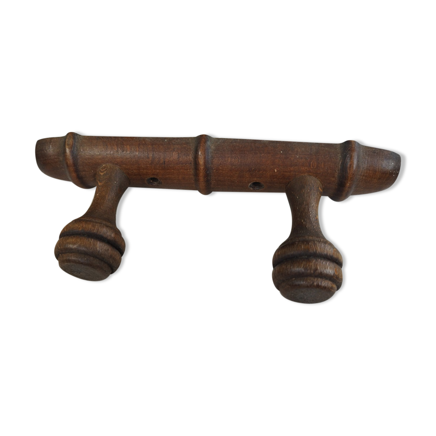 Wooden coat rack turned two hooks