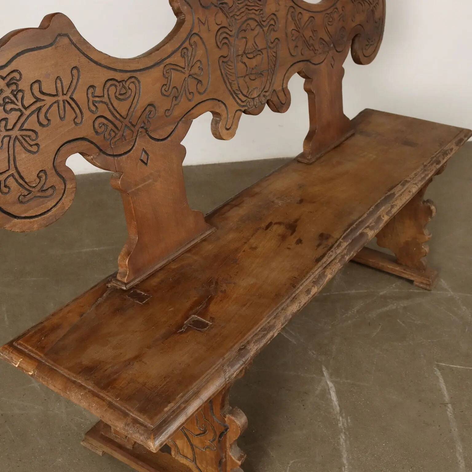 Ancient baroque walnut bench, Italy, 18th century