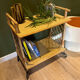 Rolling side table, serving cart, vintage rattan and wicker 60.
