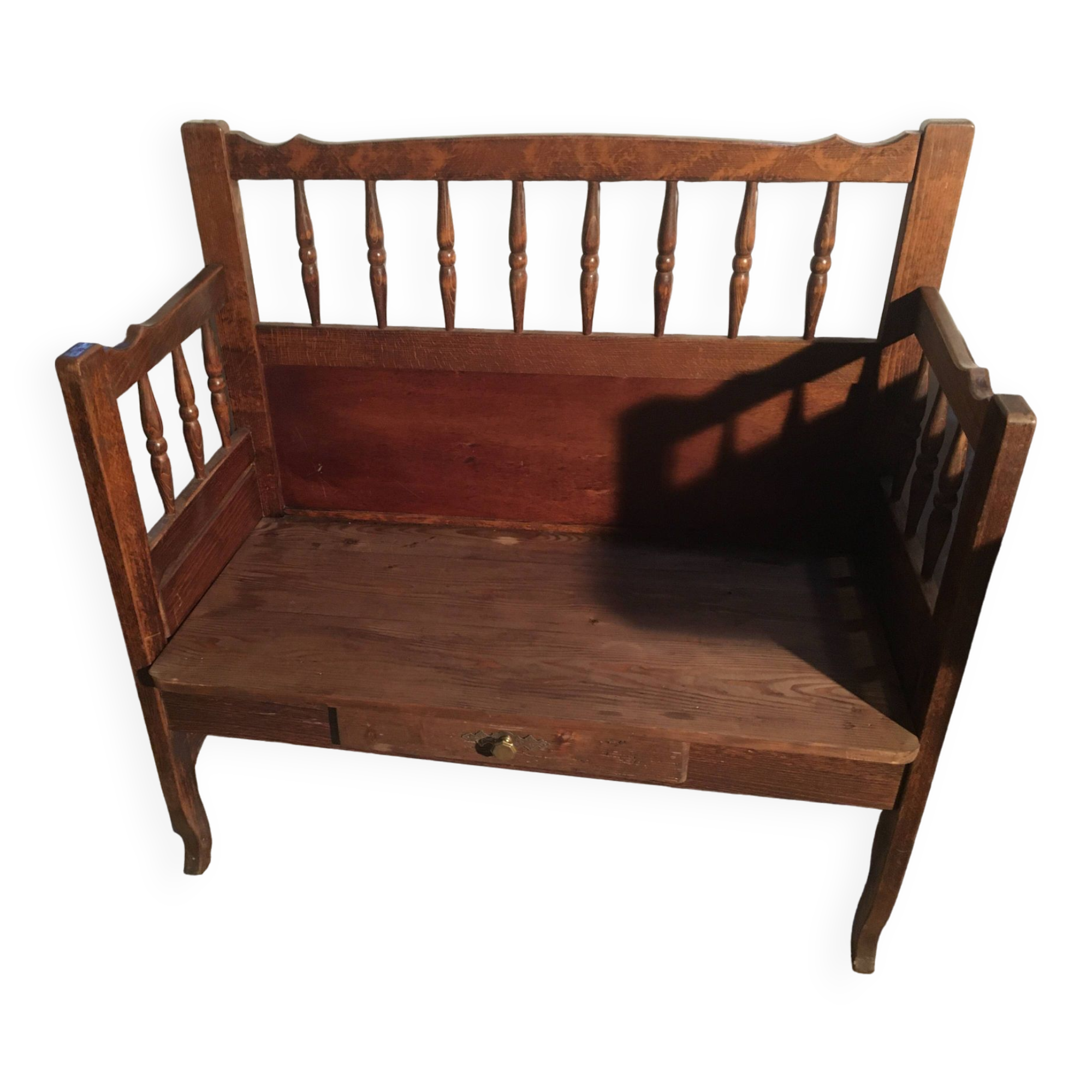 Beech baluster bench with drawer