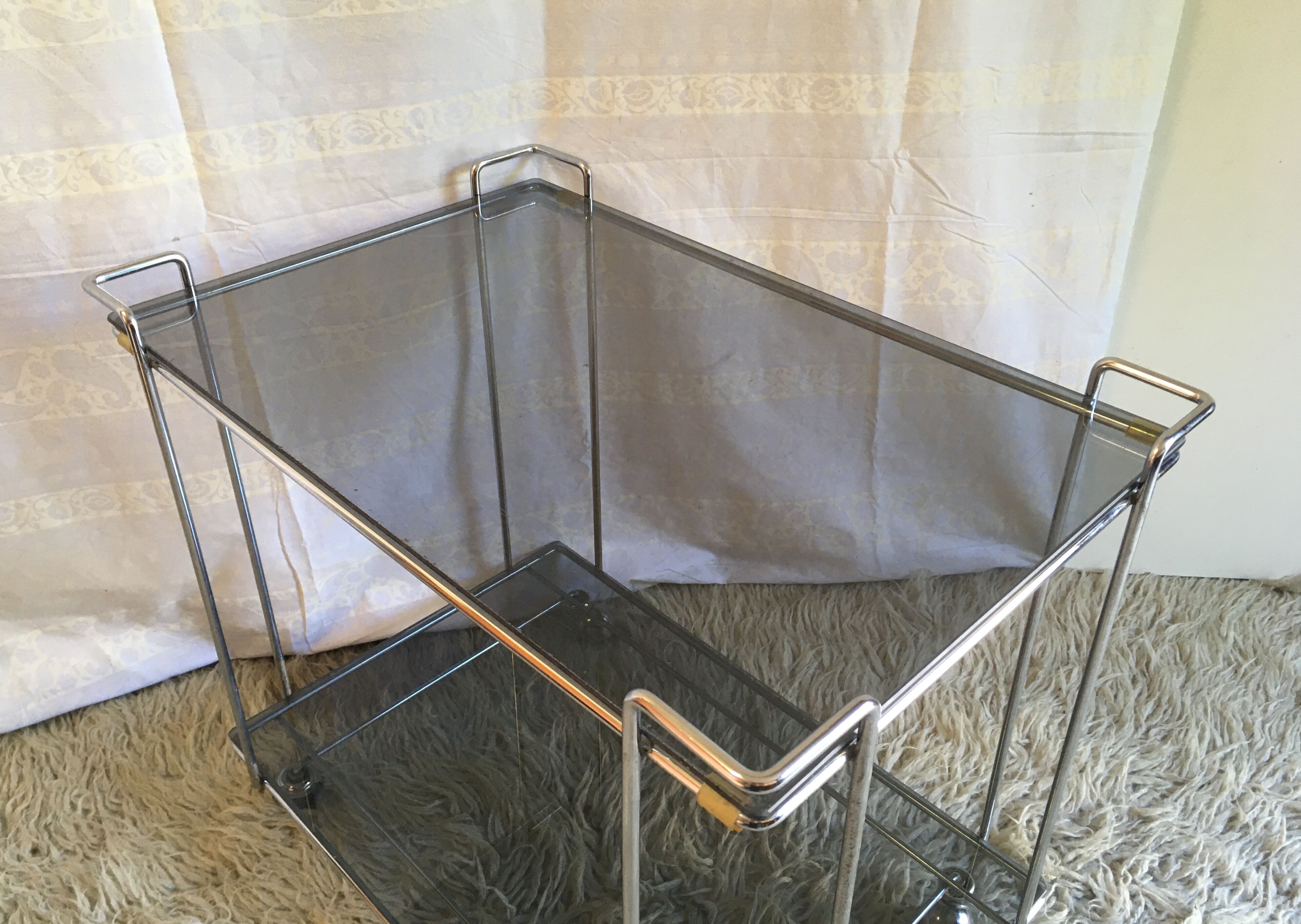 Serving table chrome metal and glass 70