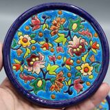 2 beautiful ceramic bottle coasters longwy enamels floral decor