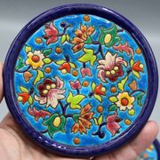 2 beautiful ceramic bottle coasters longwy enamels floral decor
