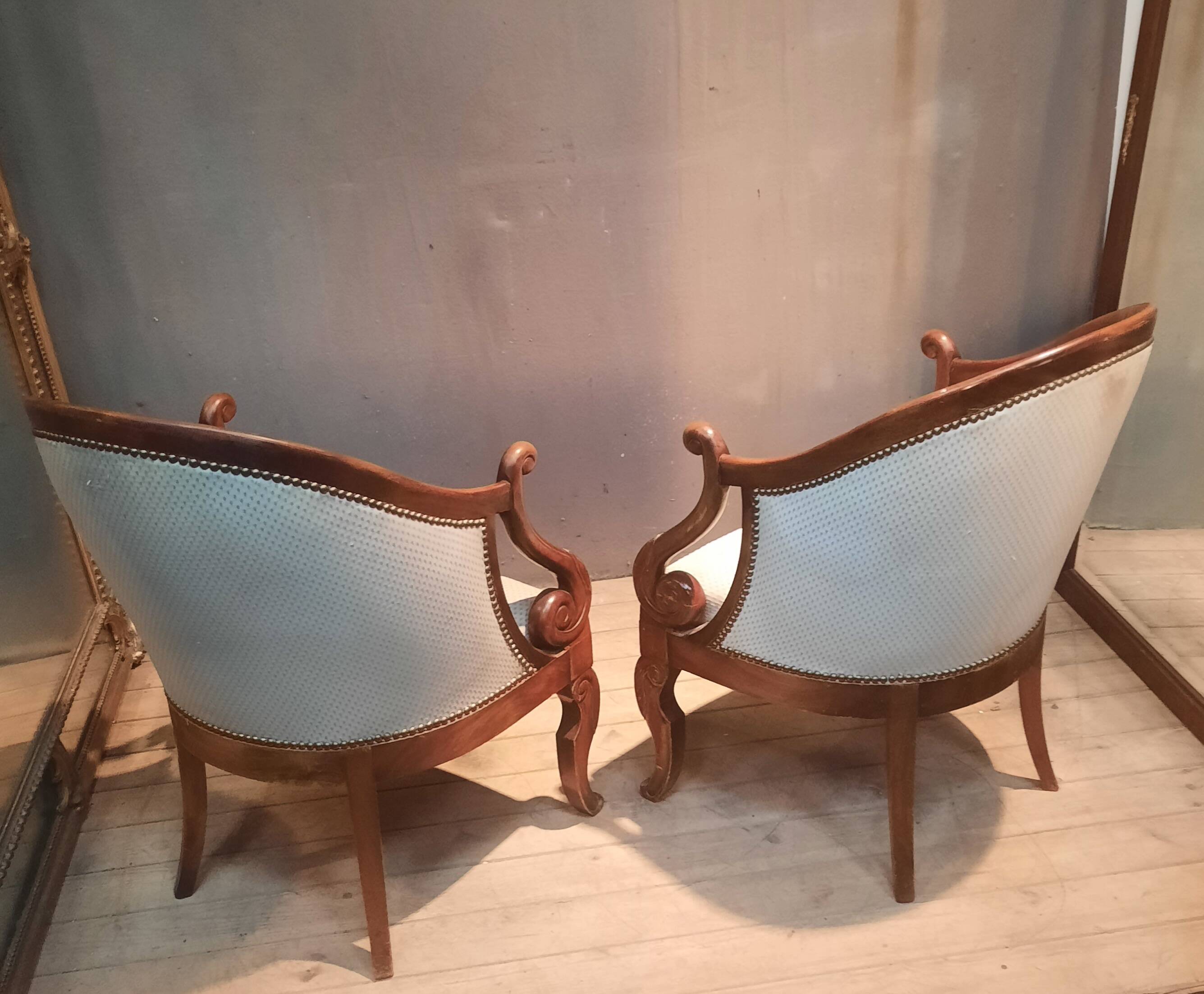 Pair of swan neck gondola armchairs