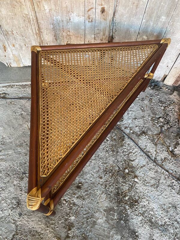 Table Basse Triangulaire Bambou Rotin + Plateaux Cannées Modèle Unique