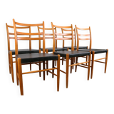 Series of 6 Swedish chairs in Elm and black Skai by Yngve Ekstrom for Gemla 1960.