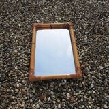 Ancien miroir rectangulaire avec cadre en bambou