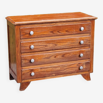 Commode en chêne pieds compas et 4 tiroirs, années 50