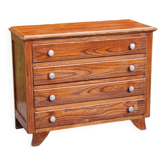 Commode en chêne pieds compas et 4 tiroirs, années 50