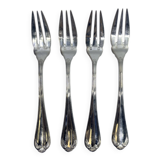 Set of 4 silver-plated fish forks in Louis XV style.