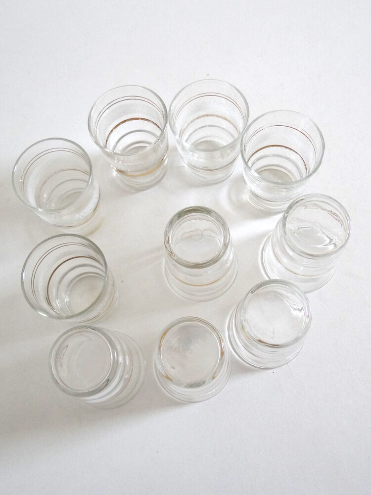 Série de 10 verres années 50 granités et dorés